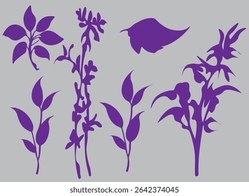 Colorful botanical silhouettes on a modern background. Great for natural-themed artwork, branding, and decorative use