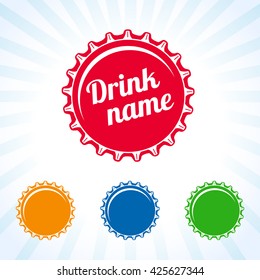 Colorful bottle caps vector design concept for juice, water, cola and soda drink. Bottle cover colored icon. Drink lid. Isolated abstract graphic template.