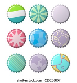 Colorful bottle caps vector set on a transparent background. set of labels in the form of bottle caps. Colorful icons