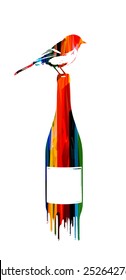 Colorful bottle design with bird