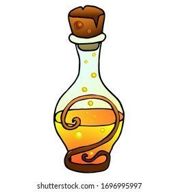 Colorful bottle with a magic potion. Gothic style vector illustration isolated on white. Tattoo design, magic symbol for your use.