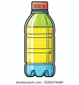 Colorful bottle with purple cap and gradient sections.