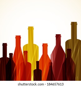 Colorful bottles background. Restaurant or wine bar menu design. Vector illustration