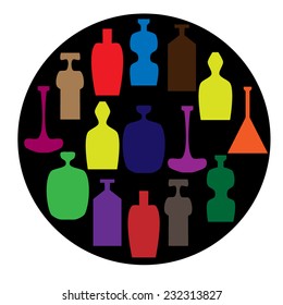Colorful bottles set in cirkle shape