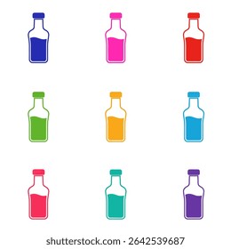 Colorful Bottles Set Liquid with Drink Vector.