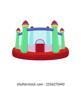 Colorful bouncy castle for playground vector illustration. Bounce house for children playroom or game zone isolated on white background. Childhood, entertainment, leisure concept