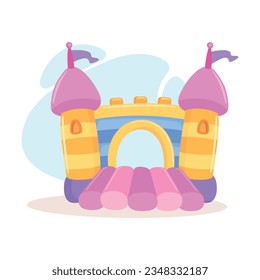 Colorful Bouncy Castle with Trampoline on Playground Vector Illustration