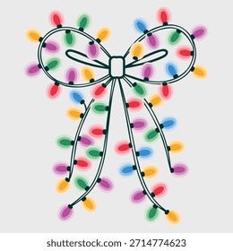 Colorful Bow Made of Festive String Lights Illustration