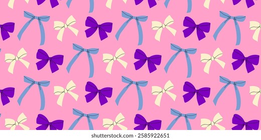 Colorful bow pattern on pink background creates vibrant and playful design for textiles