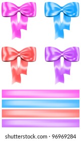 Colorful bow and ribbon set for gifts, cards, boxes and decorations. Vector illustration
