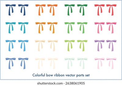 Colorful Bow Ribbons Set – Variety of Cute Decorative Ribbon Bows in Different Colors on Transparent Background | bow, ribbon, set, colorful, decoration, cute, vector, transparent, isolated, gift.