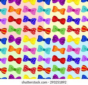 Colorful bow seamless pattern, 4 variations of color background, vector illustration