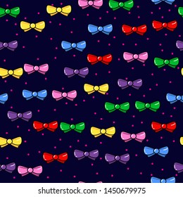 Colorful bow seamless pattern on white background. Paper print design. Abstract retro vector illustration. Trendy textile, fabric, wrapping. Modern space decoration.