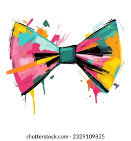 A colorful bow tie with paint splatters