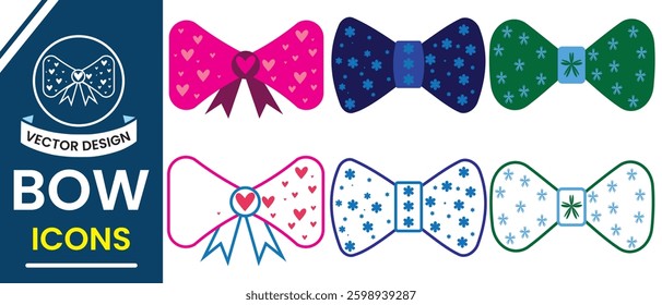 Colorful bow ties icon, vector. Bow tie symbol, vector. Modern bow tie silhouette, icon. Simple bow tie vector. Vector illustration.