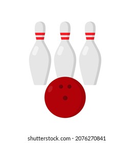 Colorful bowling ball and pins. Flat icon design. Isolated vector illustration