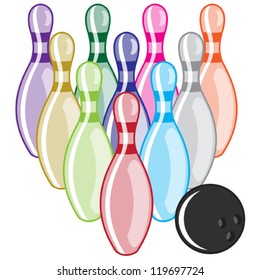 Colorful bowling pins