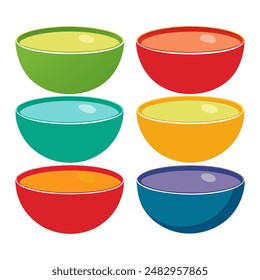 Colorful bowls stacked on each other on white background