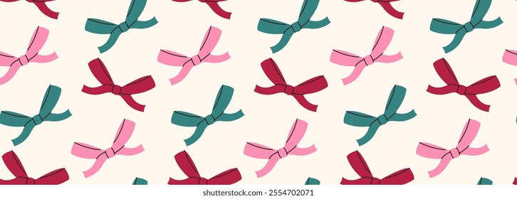 Colorful bows pattern. Ribbon repeating background. Party decoration. 