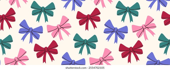 Colorful bows pattern. Ribbon repeating background. Party decoration. 