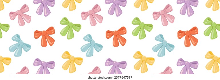 Colorful bows. Seamless festive bow pattern. Easter decoration. Birthday decorative elements. Vector background for invitations, greeting cards, posters, banners.