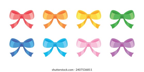 Colorful bows set. Vector icons. Collection of simple flat illustration.