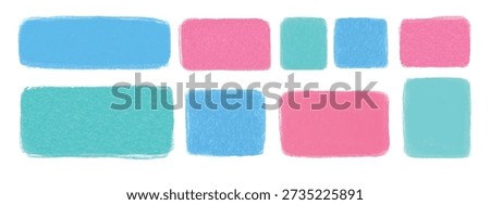 Colorful box frames in crayon or pencil scribble style. Set of pastel hand-drawn square and rectangular borders