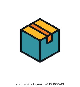Colorful Box Icon In Flat Vector Style On White Background  