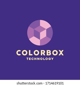 Vector de diseño con logotipo de caja colorido. Símbolo de tecnología y emblema de aplicación para la empresa.