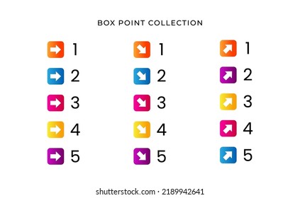 Colorful box point collection number with gradient free vector