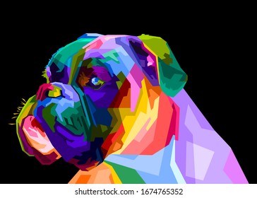 colorful boxer dog on pop art style. vector illustration