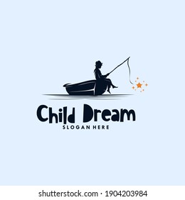 Colorful a boy fishing a star logo design