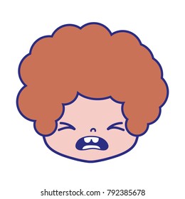 colorful boy head with curly hair and pity face