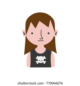 colorful boy rocker with skull t-shirt and long hair
