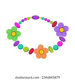 Pulsera colorida para niños. Collares de perlas de flores, joyería para niños ilustración de dibujos animados. Accesorios, concepto de moda