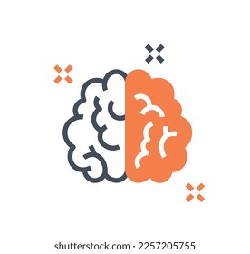 Colorful brain icon. Brainstorming, idea and insight. Logotype for company or organization, branding. Cognitive and mental abilities and skills. Cartoon flat vector illustration