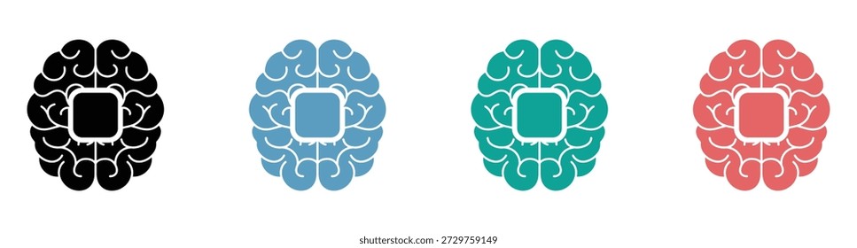 Iconos coloridos del cerebro con el microchip que simboliza la innovación y la tecnología