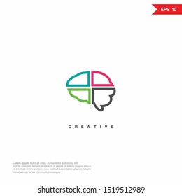 Colorful Brain Logo silhouette design vector template. Think idea concept. Brainstorm power thinking brain Logotype icon Logo.