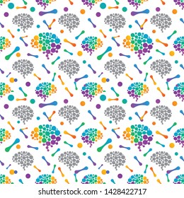 Colorful brains science seamless pattern. Creative science concept background.