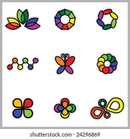 COLORFUL BRAND IDENTITY DESIGN ELEMENTS. Vector icons ans symbols such as logos.