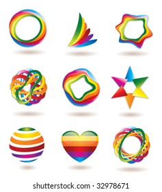 COLORFUL BRAND IDENTITY DESIGN ELEMENTS. Vector icons and symbols such as logos.