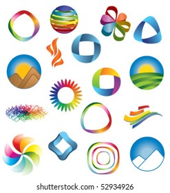 COLORFUL BRAND IDENTITY DESIGN ELEMENTS. Vector icons and symbols such as logos.