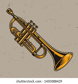 Colorful brass trumpet concept in vintage style isolated vector illustration