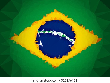 Colorful Brazil Flag Low Poly Illustration Background For Business Presentations or Wallpaper