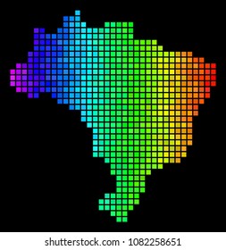 Colorful Brazil Map. Vector geographic scheme in glossy rainbow color tones on a black background. Abstract Brazil Map mosaic is created of colorful rectangle spots.