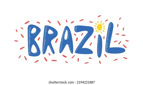 Colorful brazil word lettering on white background flat vector illustration