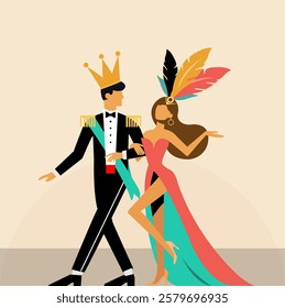 Colorful Brazilian Carnival Couple Dancing – Vector Illustration