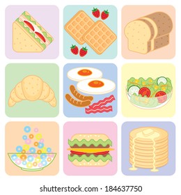 Colorful Breakfast Food Set