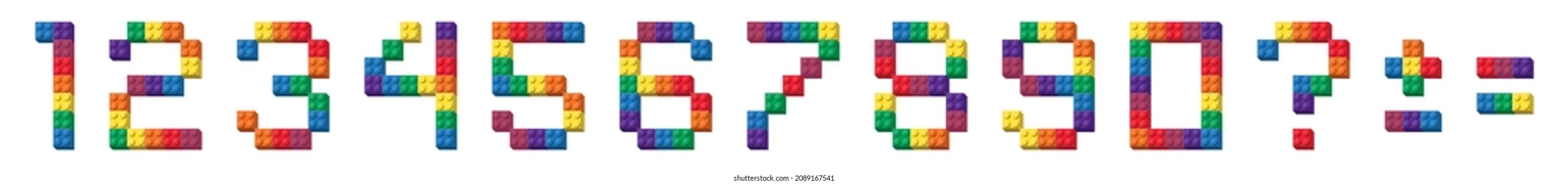  colorful brick block toy and game, Building cube fonts like Lego, 123 typography numbers for poster, banner, logo, print for kids.
