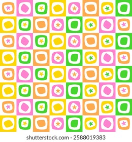 Colorful bricks floral seamless pattern